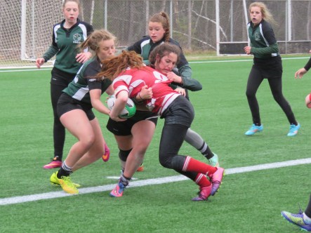 BMHS ANIN engages Mallard on the goal line and drives the tackle back 4 yards